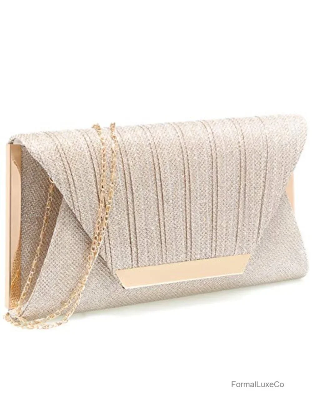 Sparkling Mesh Clutch Purse with Detachable Chain Strap